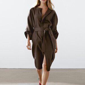 Massimo Dutti 100% linen Shirt Dress - Chocolate - Women's Size XS - 6641/530